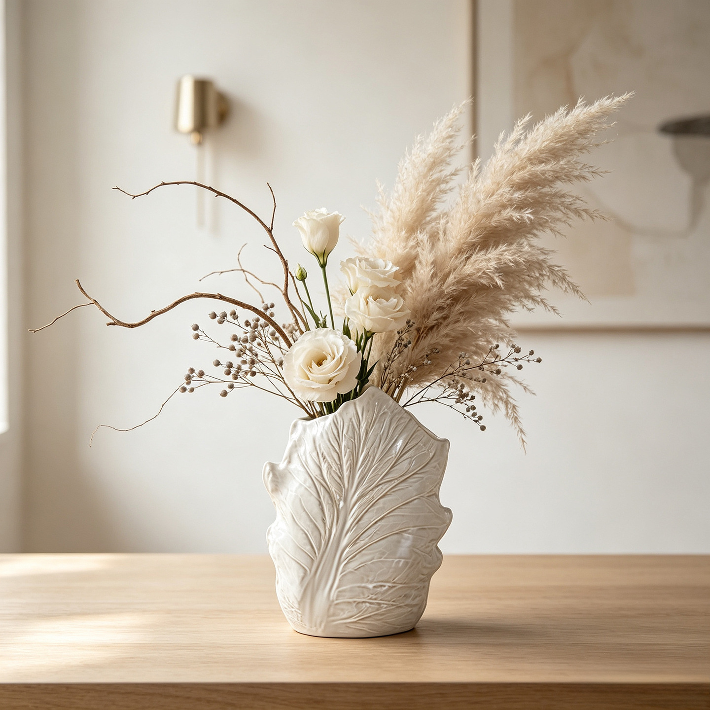 Pampas Grass Decor - Vas Keramik Bentuk Daun untuk Rumput