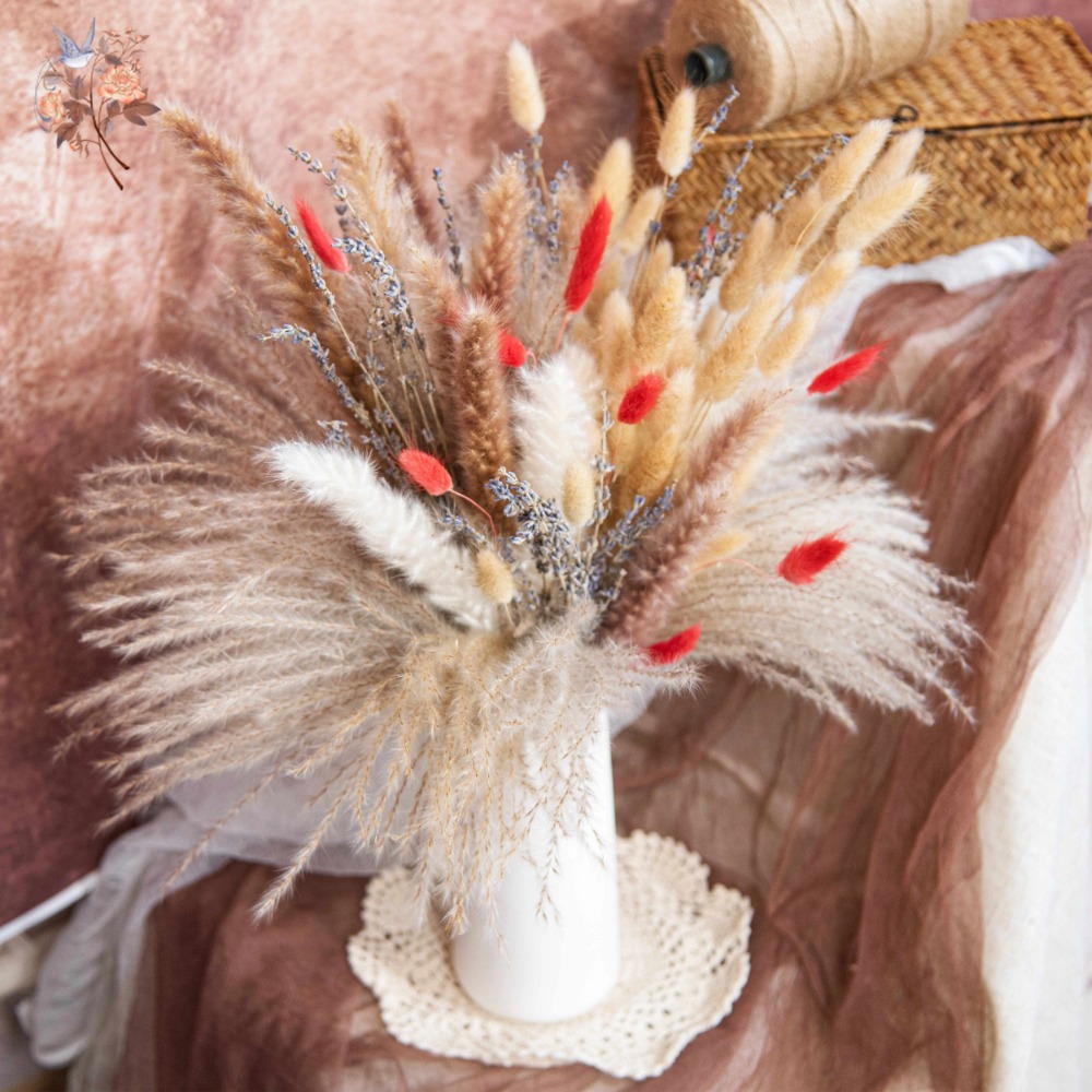 Pampas Grass Decor - Buket Bunga Kering Alami Pampas Lavender,